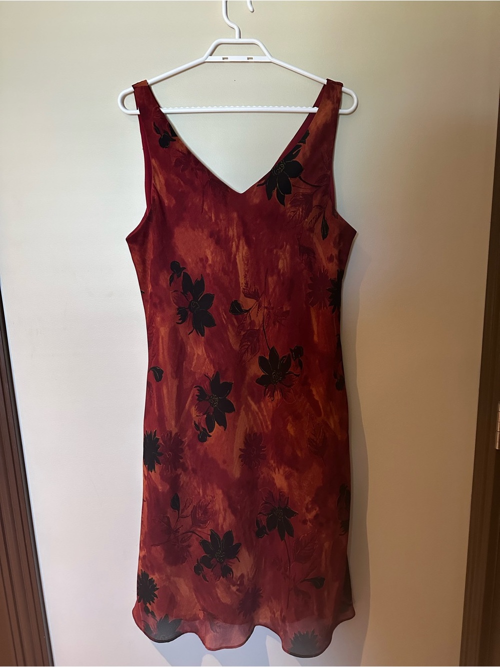 connected apparel Burnt Orange & Black Floral Midi Dress